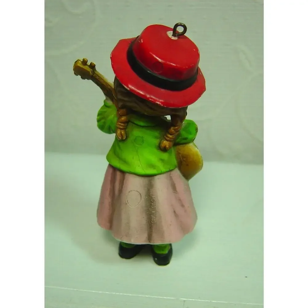 2 VINTAGE LITTLE GIRL ORNAMENTS WITH DOLL & MANDOLIN-MADE IN HONG KONG